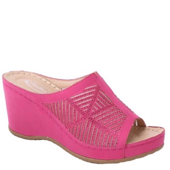 1 Left! Italina Tan Comfort Embellished Platform Wedge Heeled Sandal - Picture 6 of 7